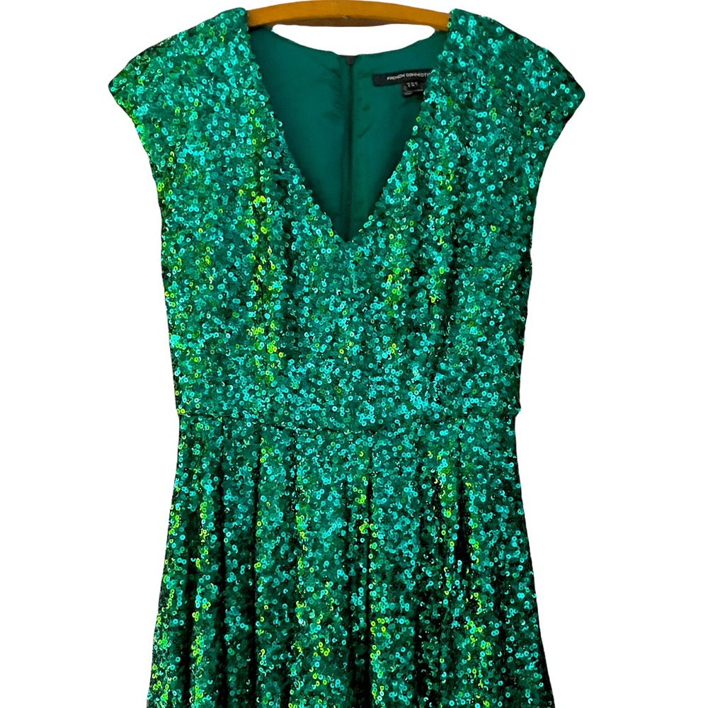 French Connection Emerald Sequin Disco Party Dress. Size 2